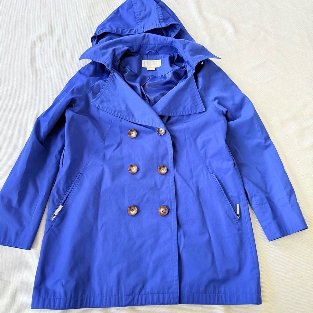 Michael Kors Womens Jacket Trench Coat Rain Windbreaker Casual Blue Large L
